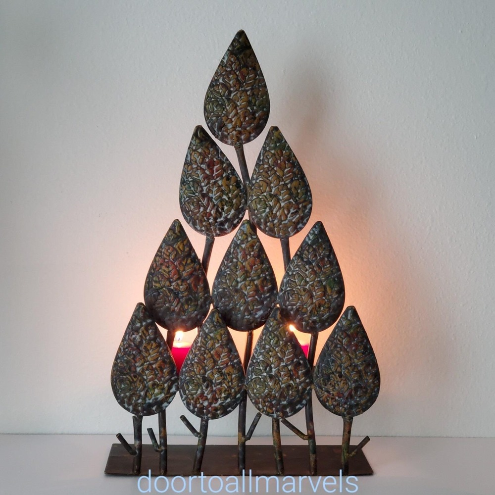 Candle Holder Mid Century Metal Sculpture Vintage Stylized Trees Bohemian 18.5"